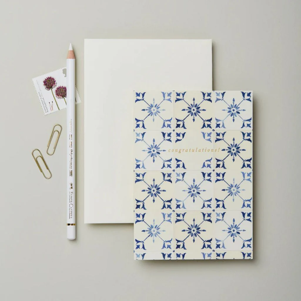 Ecru & Blue Tile Congratulations Card