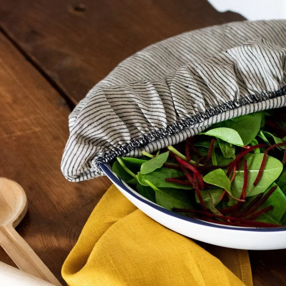 Large Reusable Linen Food Cover - Dark Blue & Natural Stripe - Image 3
