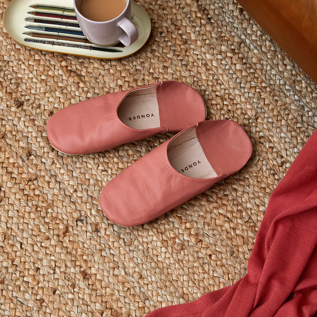 Leather Babouche Slippers - Clay Pink