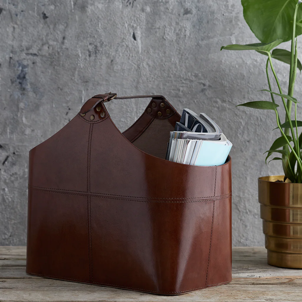 Leather Buckled Magazine Basket - Image 3