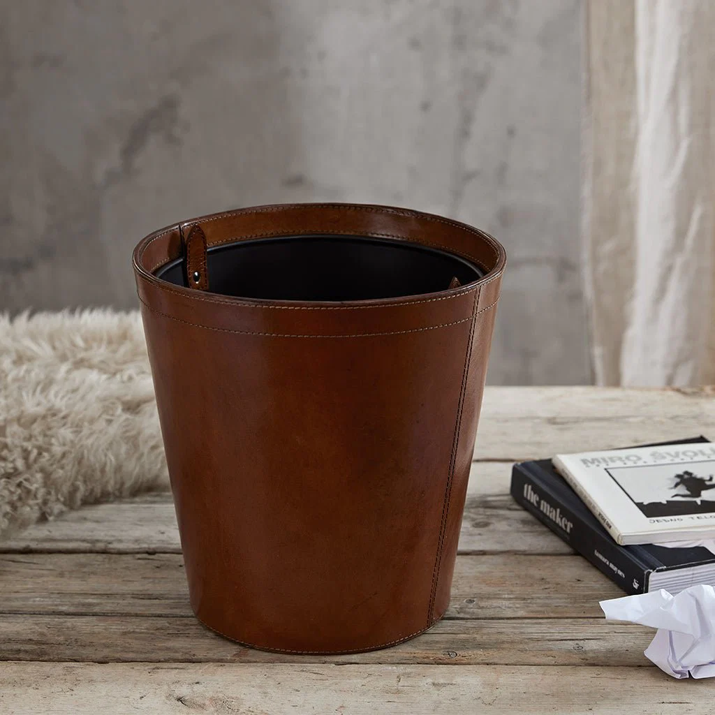 Leather Bin With Metal Liner