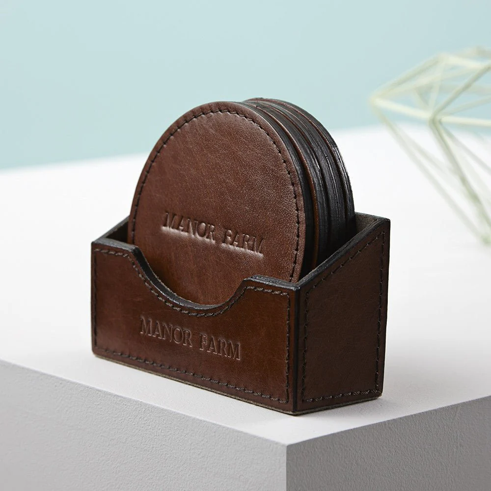 Leather Coasters & Holder - Round - Image 2