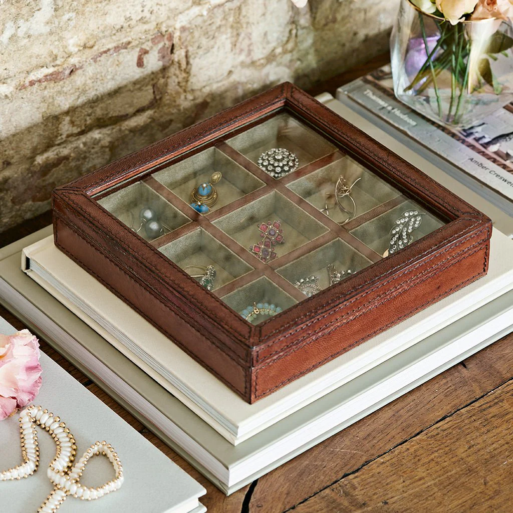 Leather Trinket Organiser With Glass Lid - Image 3