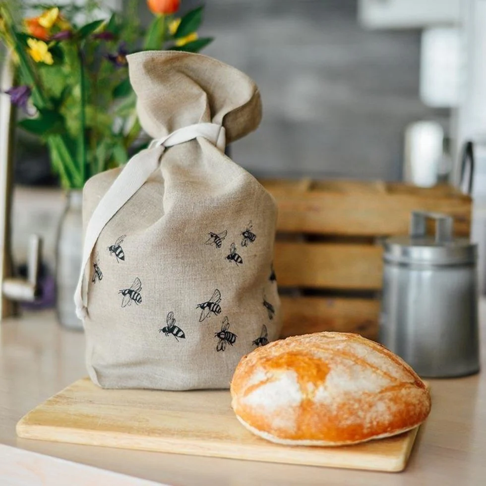 Pure Linen Bread Bag - Honey Bee Design - Image 3
