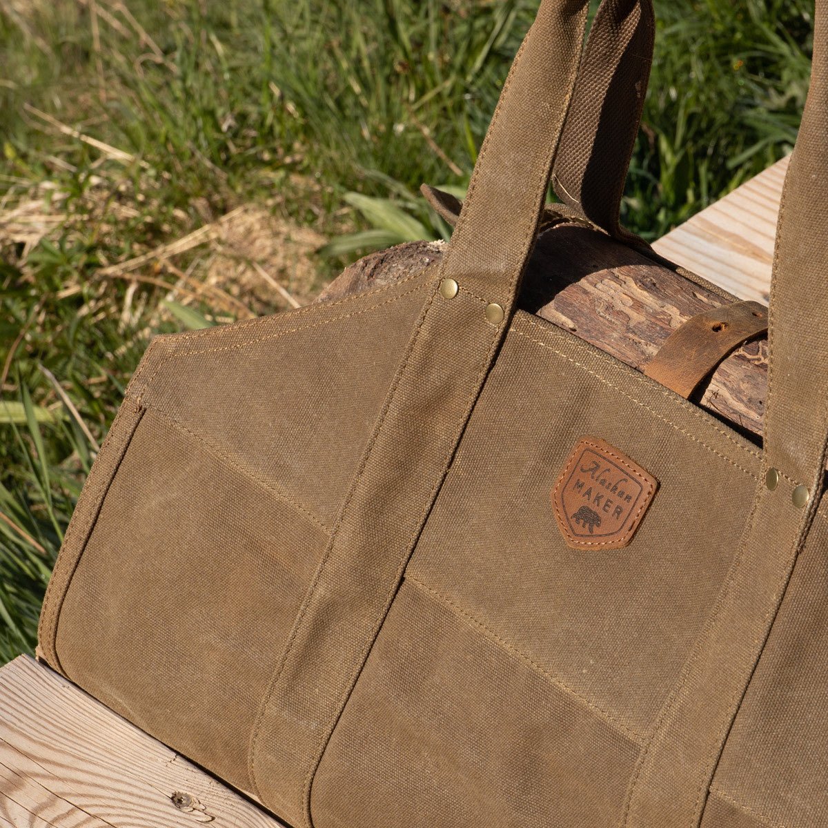 Waxed Canvas & Leather Strap Log Carrier - Image 10