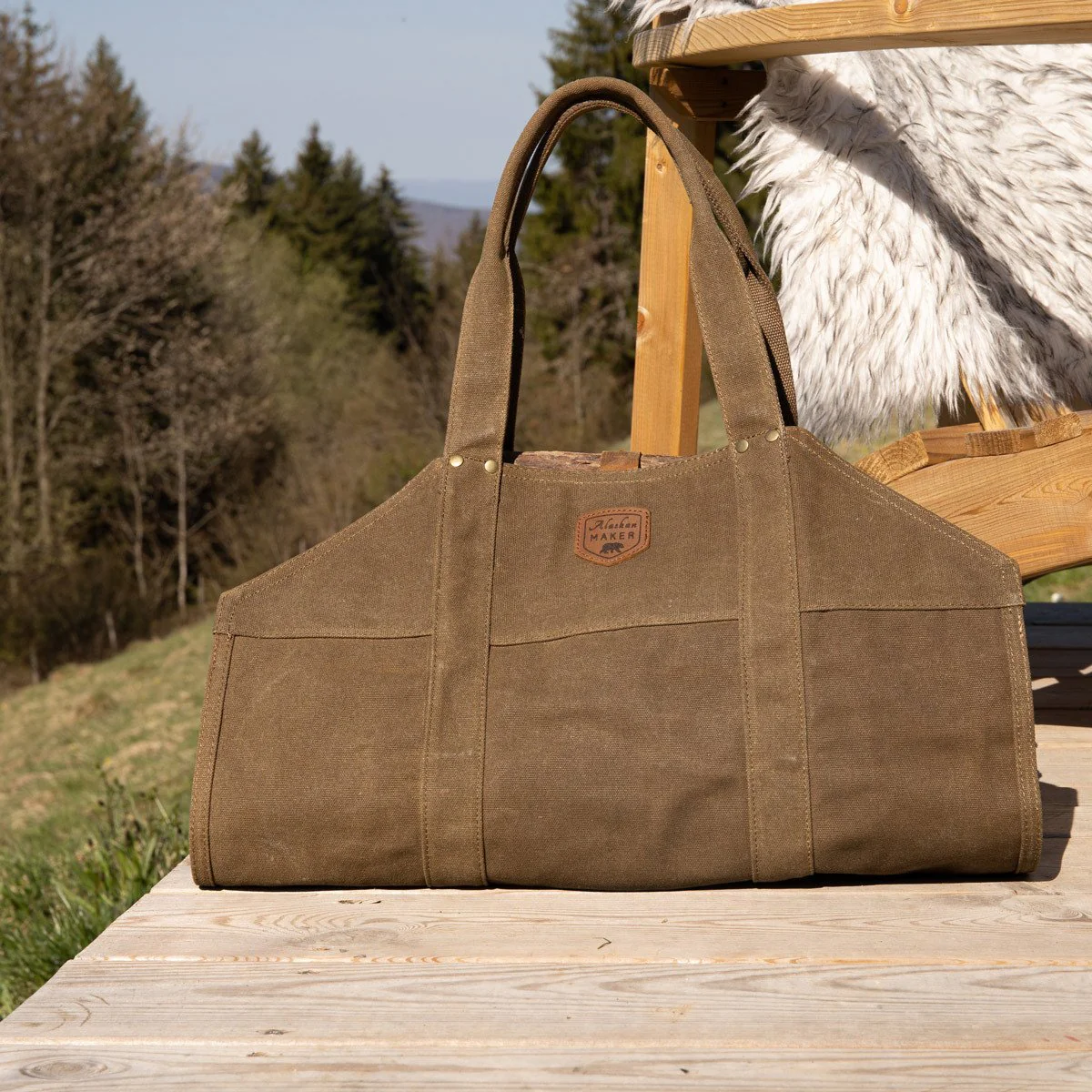Waxed Canvas & Leather Strap Log Carrier - Image 11