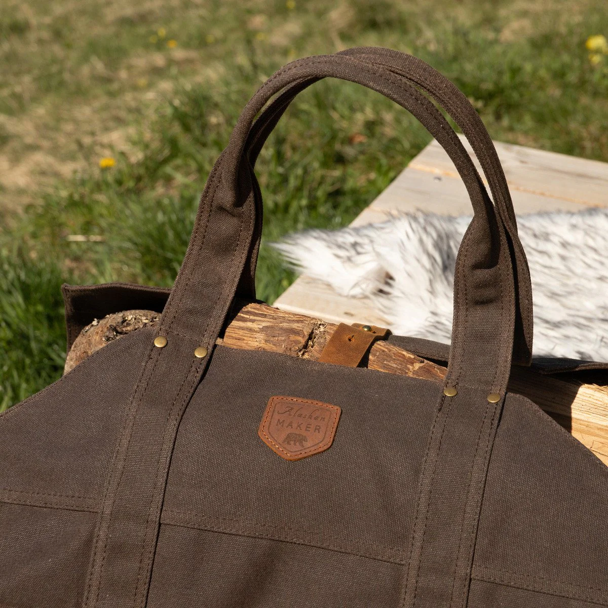 Waxed Canvas & Leather Strap Log Carrier - Image 14