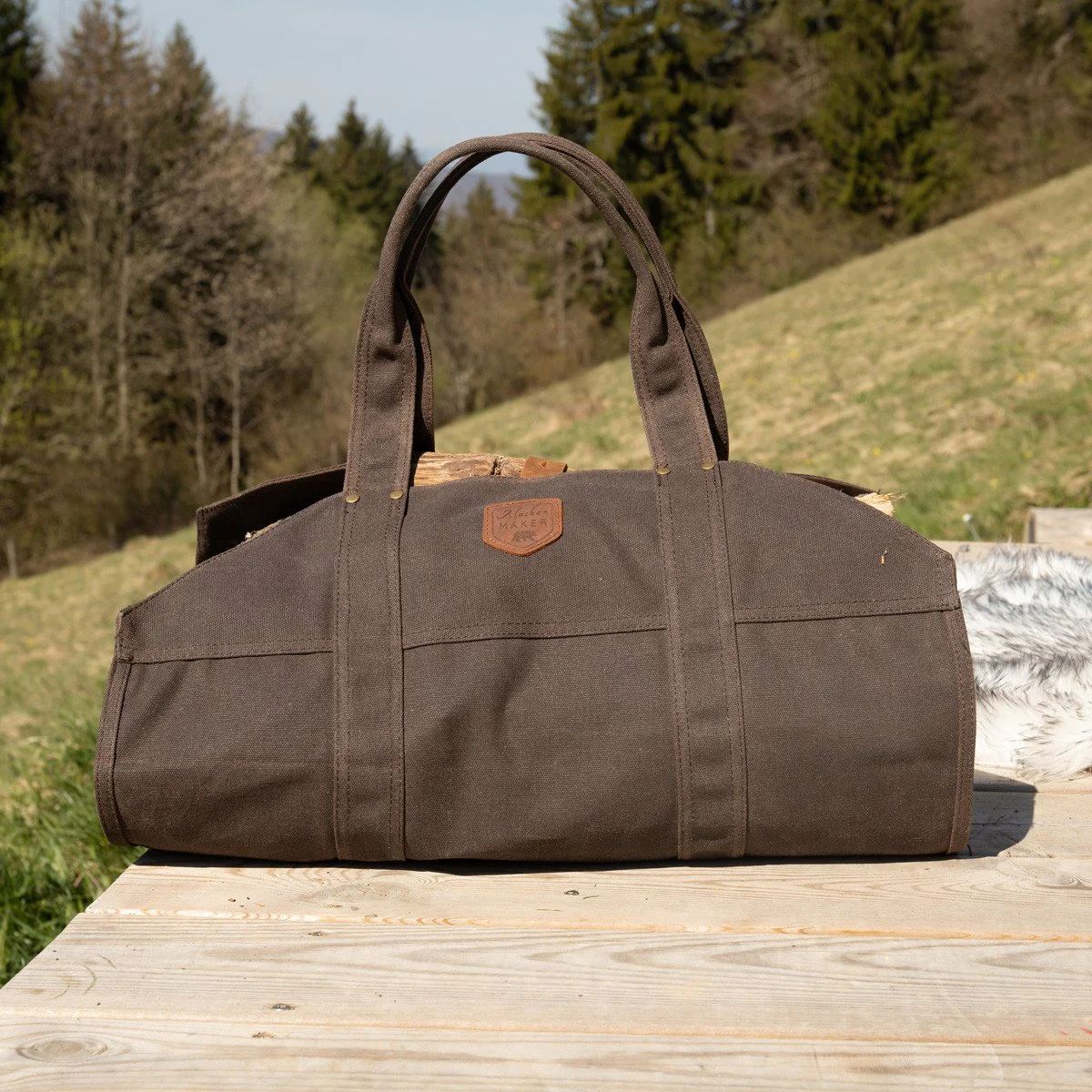 Waxed Canvas & Leather Strap Log Carrier - Image 17