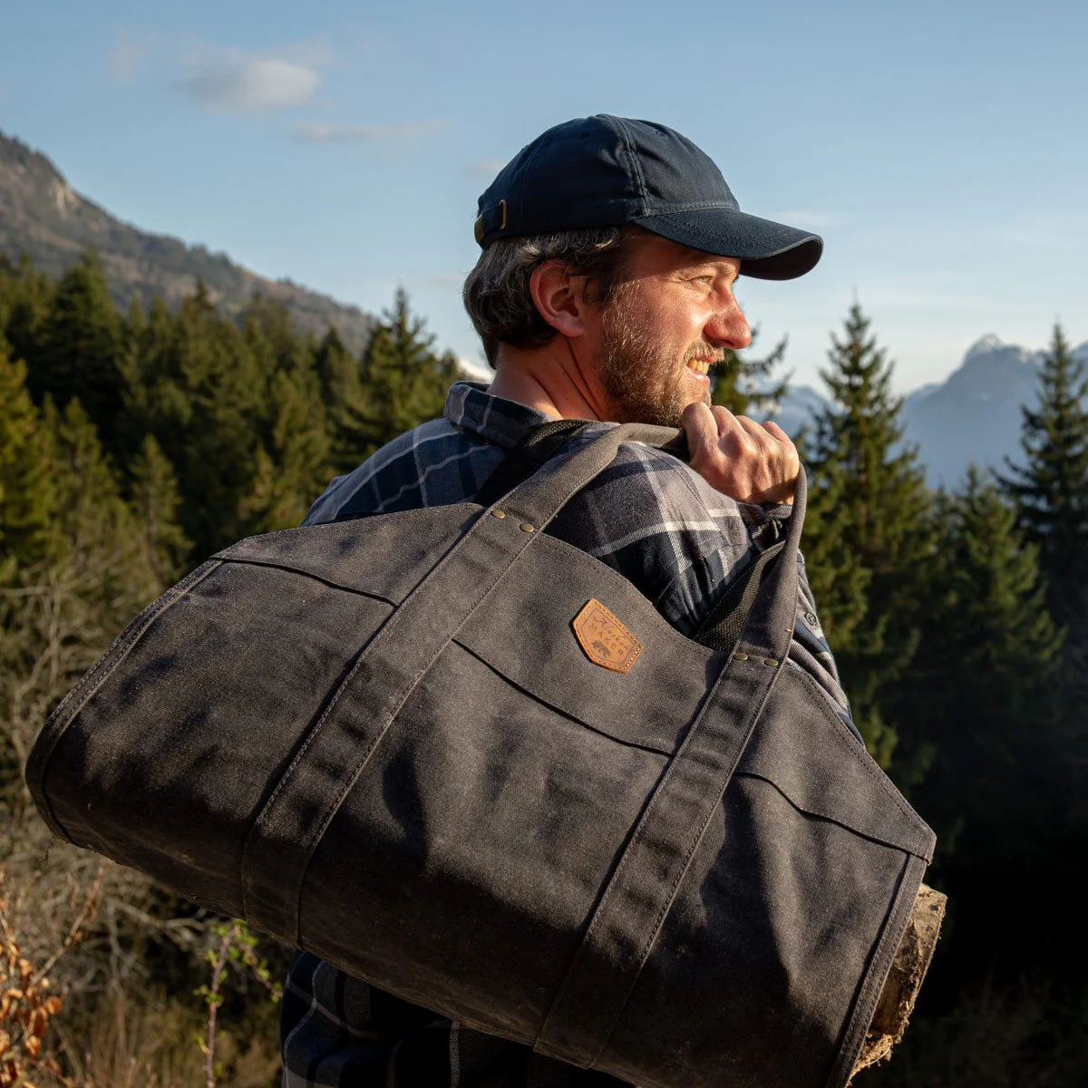 Waxed Canvas & Leather Strap Log Carrier - Image 20
