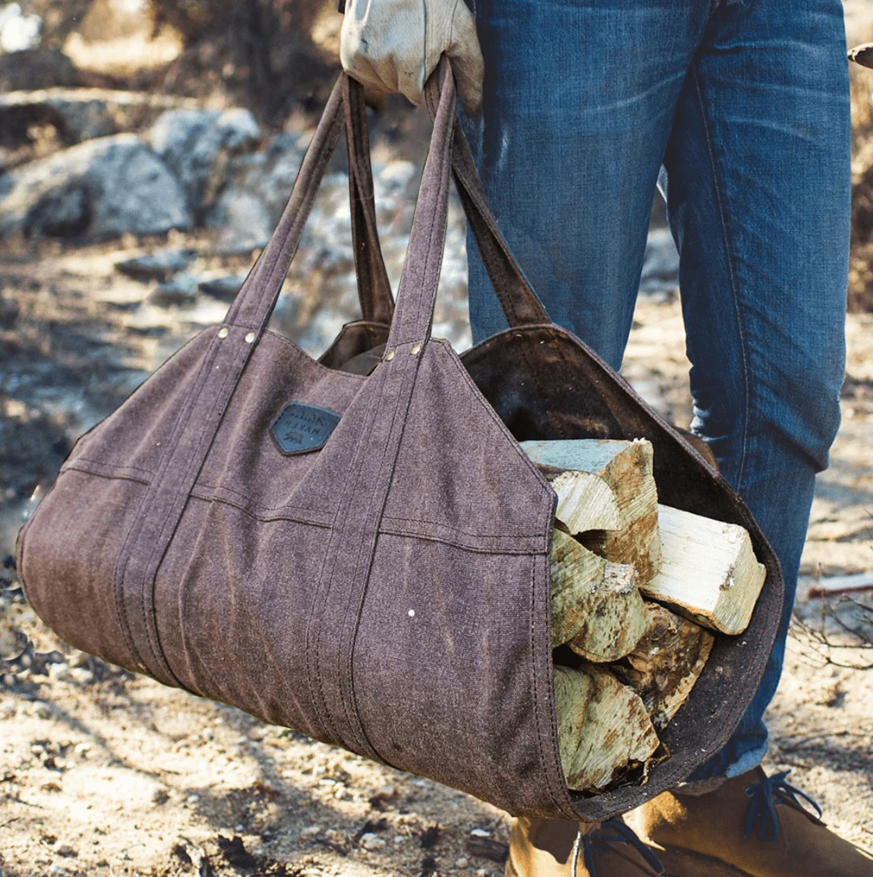 Waxed Canvas & Leather Strap Log Carrier - Image 3