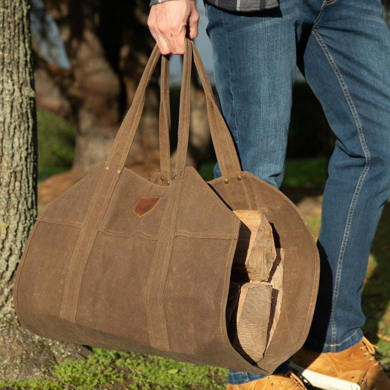 Waxed Canvas & Leather Strap Log Carrier - Image 7