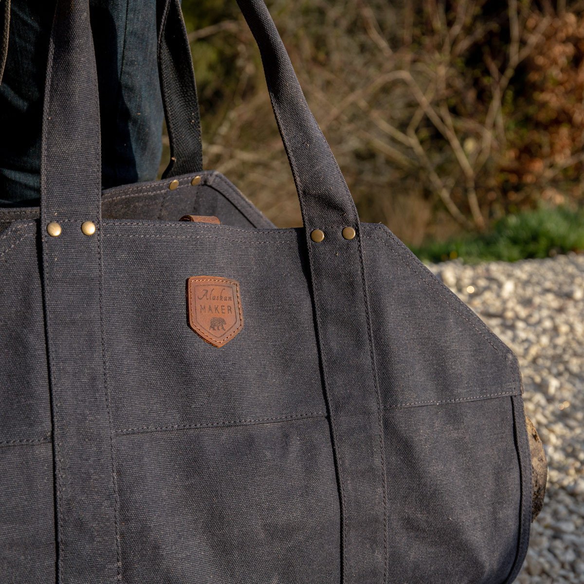 Waxed Canvas & Leather Strap Log Carrier - Image 9