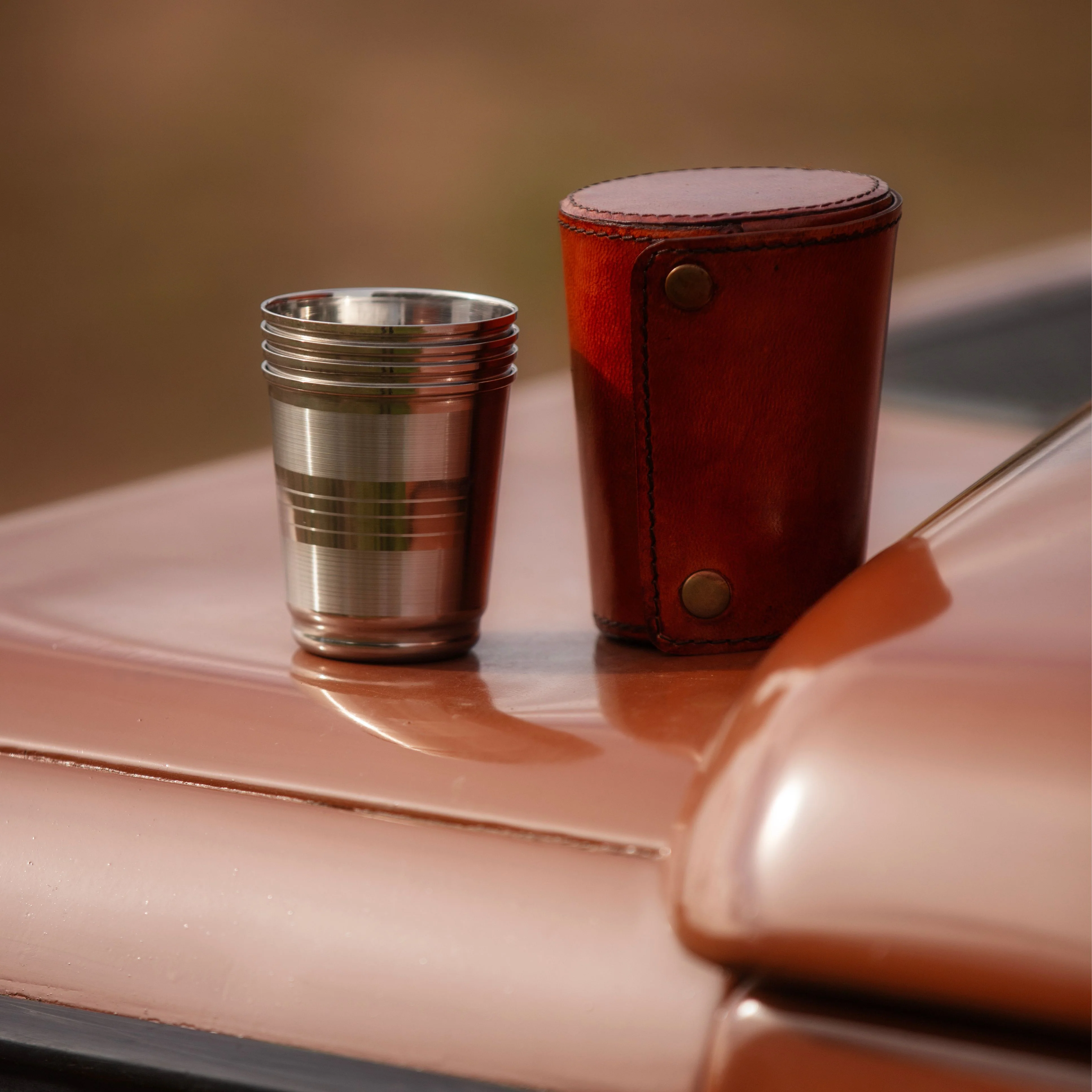Leather Case With Four Metal Stirrup Cups - Image 3