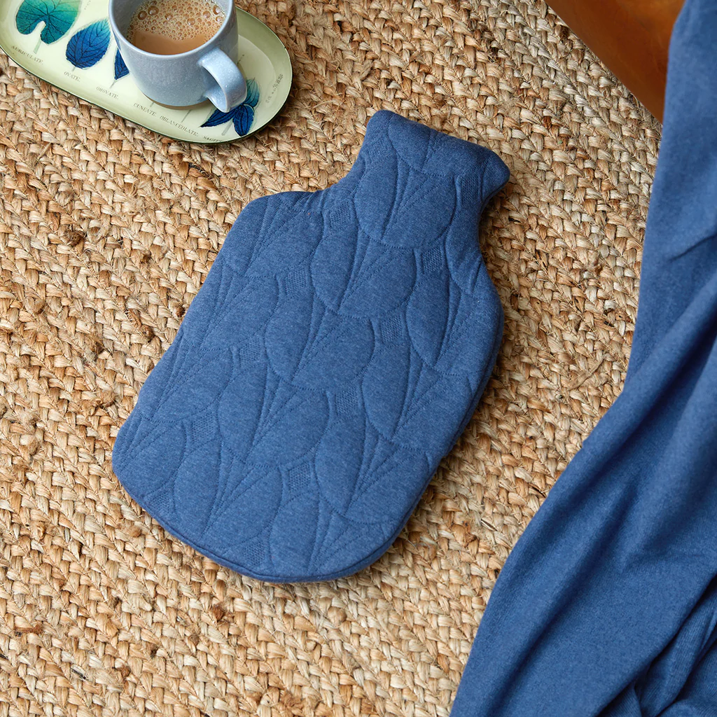Quilted Cotton Hot Water Bottle Cover- Denim