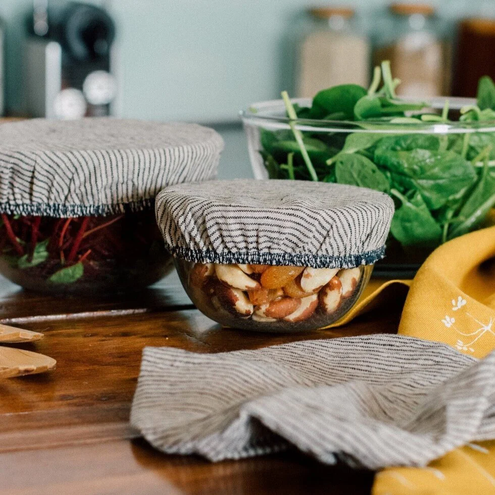 Reusable Linen Food Covers - Set Of Three Dark Blue & Natural Stripe - Image 3