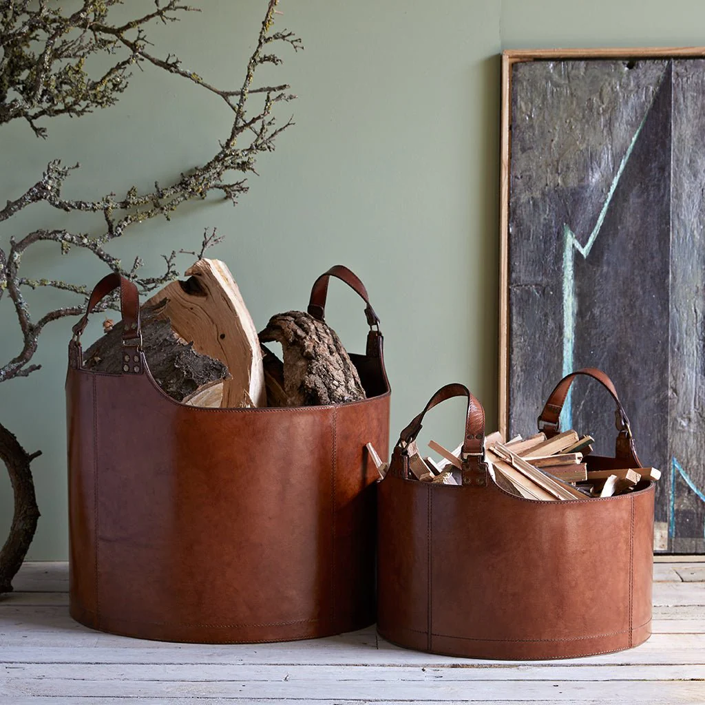 Leather Round Log Basket - Image 3
