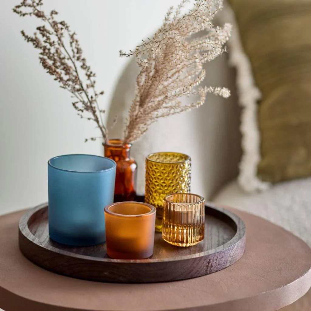Sanga Dark Wood Tray with Five Glass Votives - Image 3