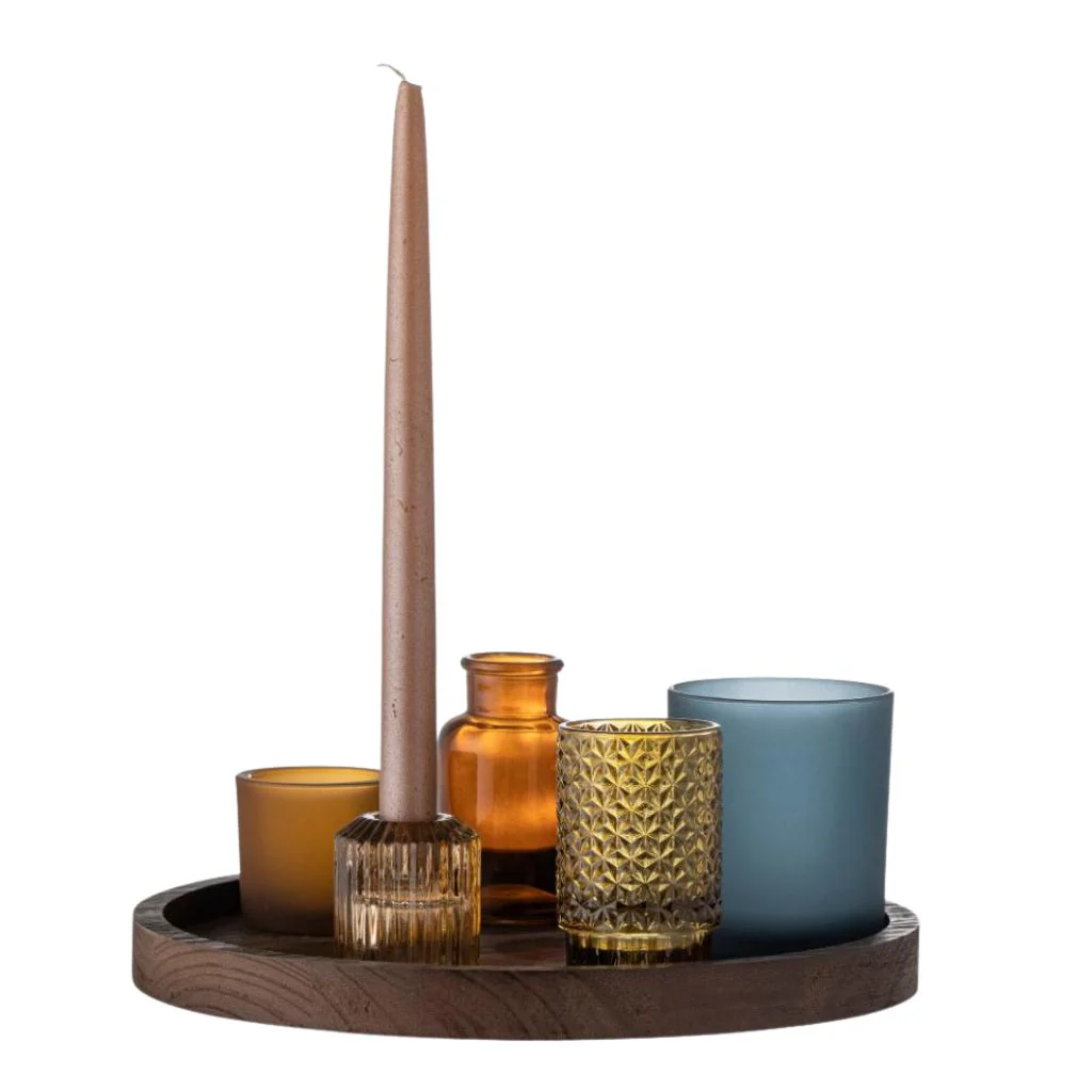 Sanga Dark Wood Tray with Five Glass Votives - Image 5