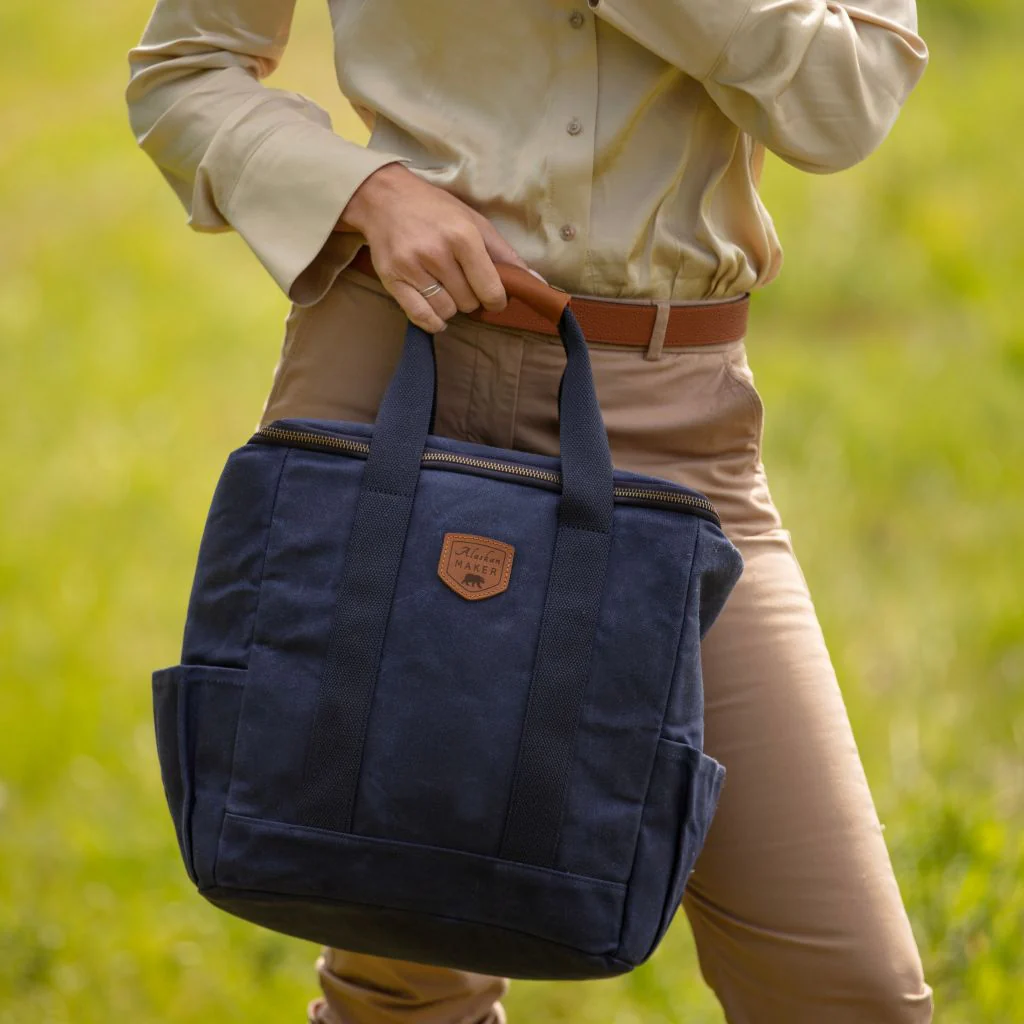 Navy Blue Waxed Canvas Cool Bag - Insulated For Hot Food Too - Image 2