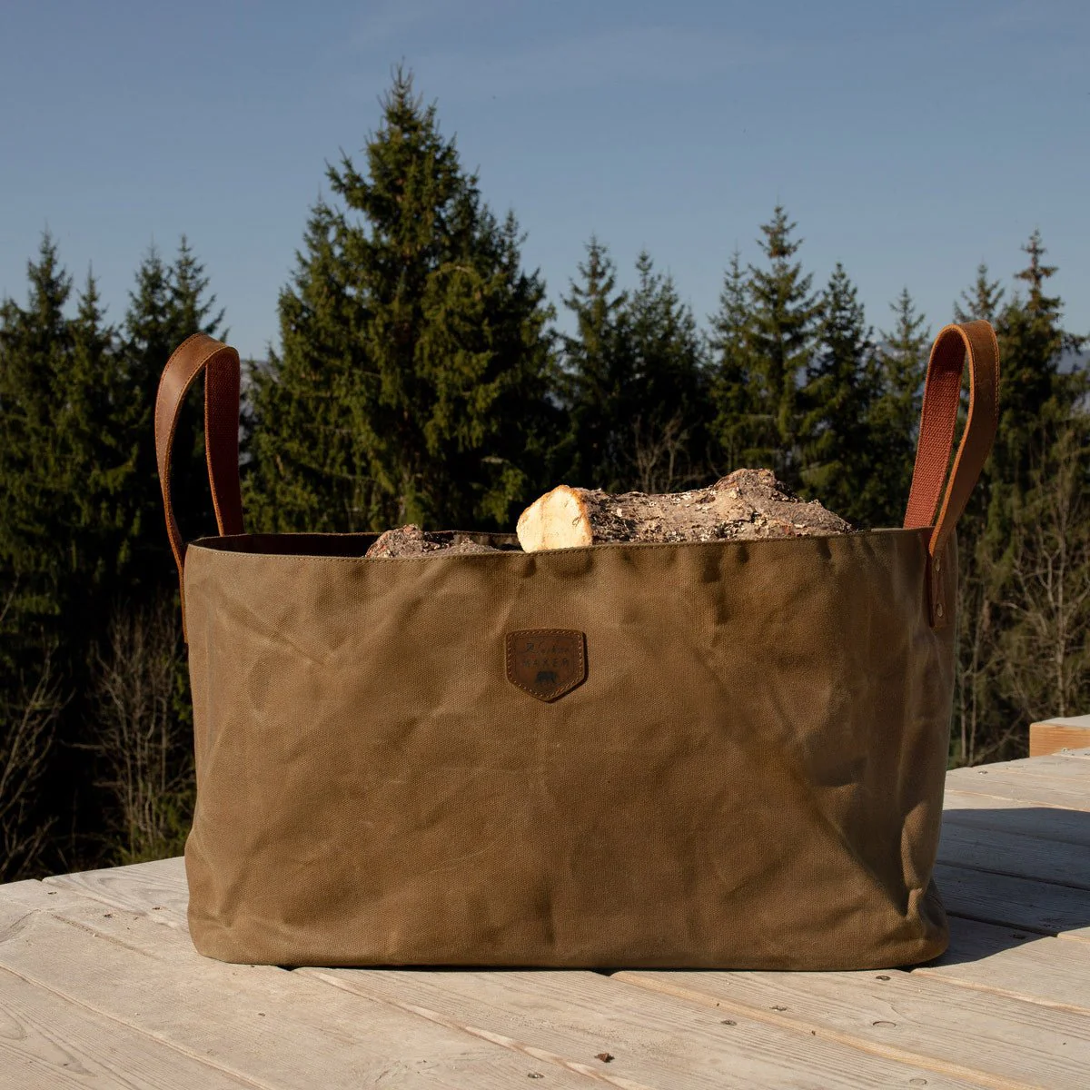 Waxed Canvas & Leather Handled Log Bag - Image 3