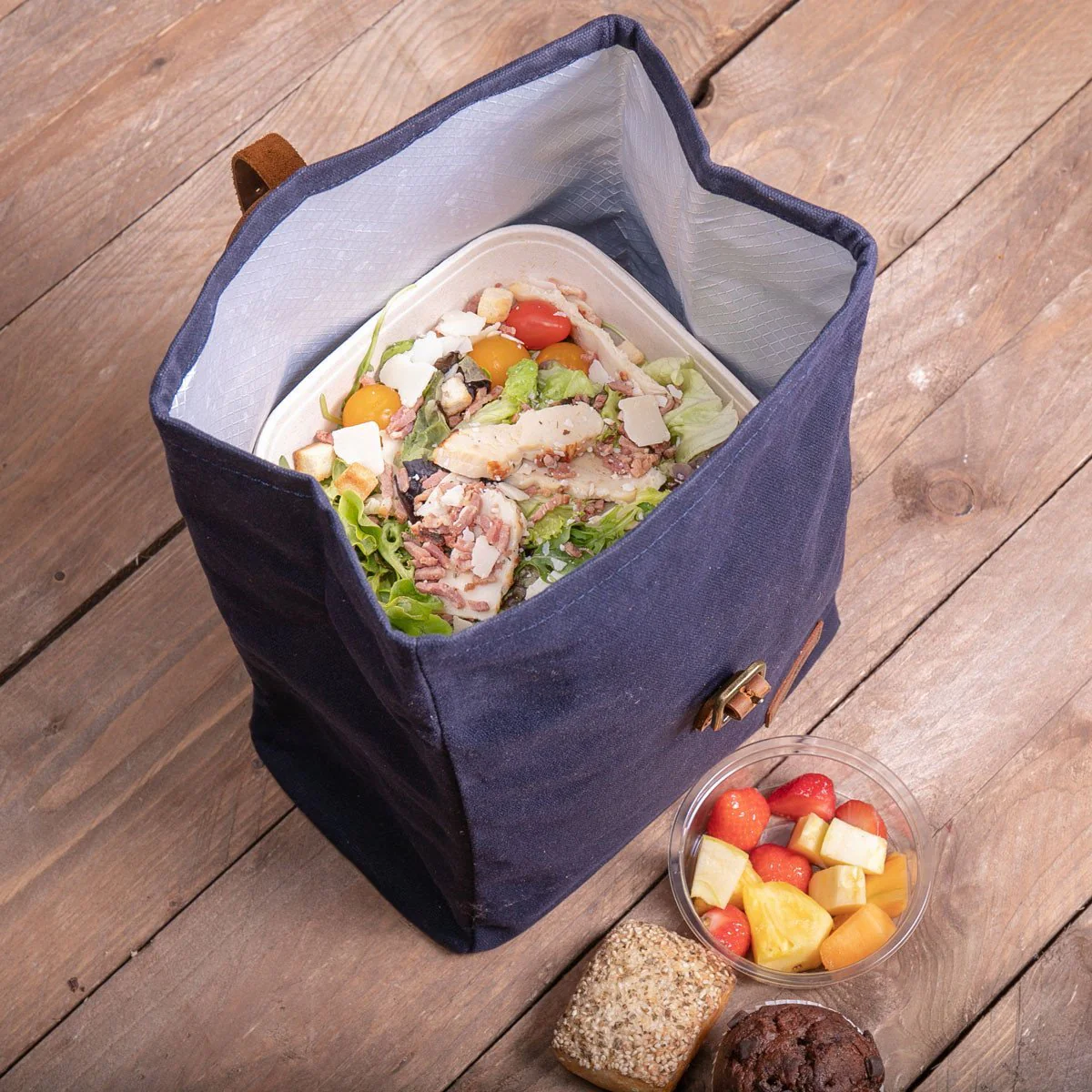 Waxed Canvas Lunch Bag - Navy - Image 4