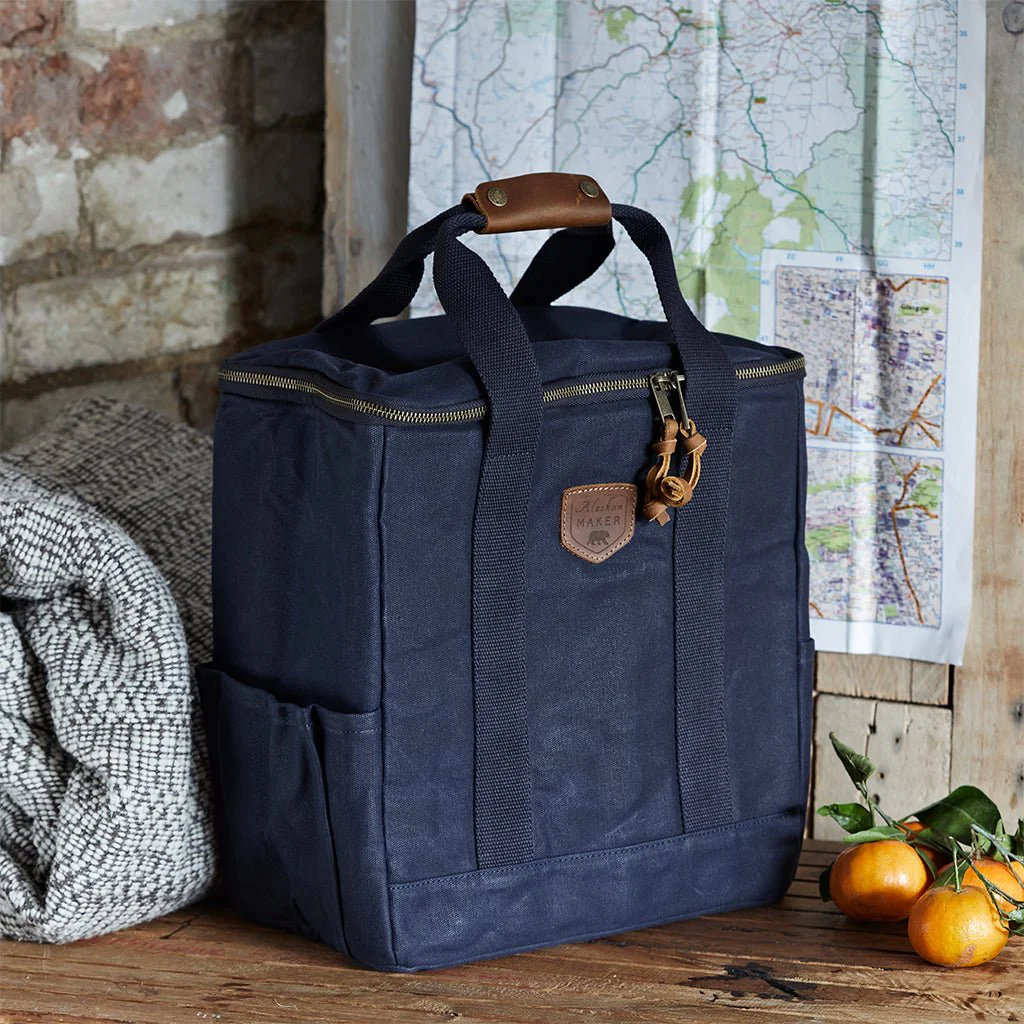 Waxed Canvas Tote & Cool Bag Picnic Set - Navy - Image 2